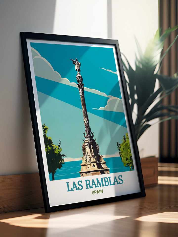 Experience the lively streets of Barcelona with this detailed poster print of Las Ramblas, capturing the vibrant atmosphere and unique architecture of this iconic Spanish boulevard. A perfect addition to any home decor for those who love Spains cultural charm.