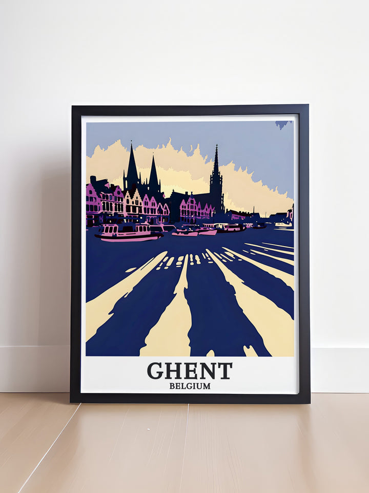 Ghent wall art featuring Graslei harbor Cloth Hall Lakenhalle makes an ideal Belgium travel gift for art lovers and travelers