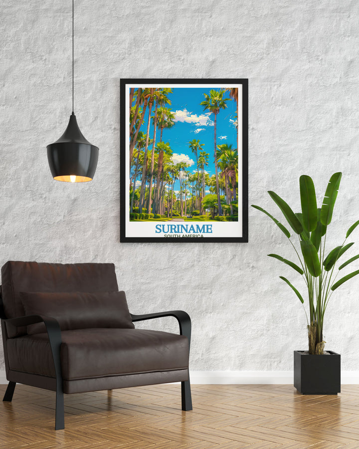 Digital Download of a stunning Suriname Print highlighting the charm of Paramaribo and the serene landscapes of Palmentuin. Ideal for home décor or as a unique gift for any occasion.