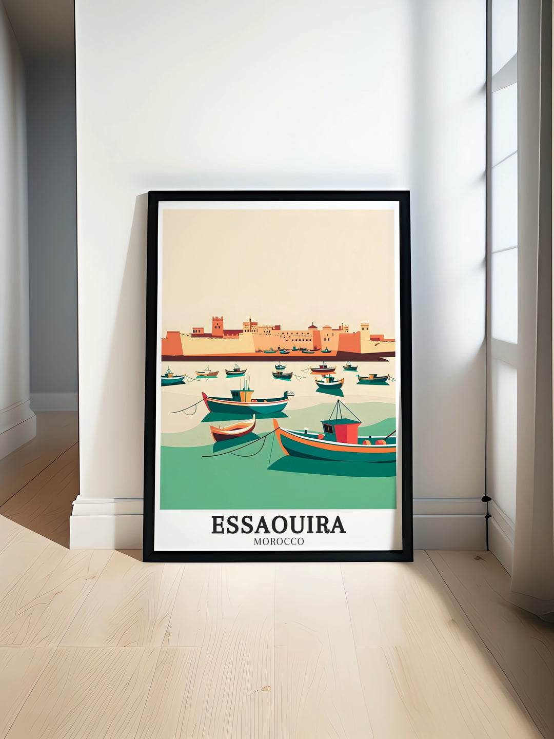 Add a touch of the exotic to your walls with this Essaouira coast travel print. Featuring sweeping views of Moroccos coastline and the old towns port, this print captures the magic of Essaouira. Perfect for lovers of coastal art and travel decor.