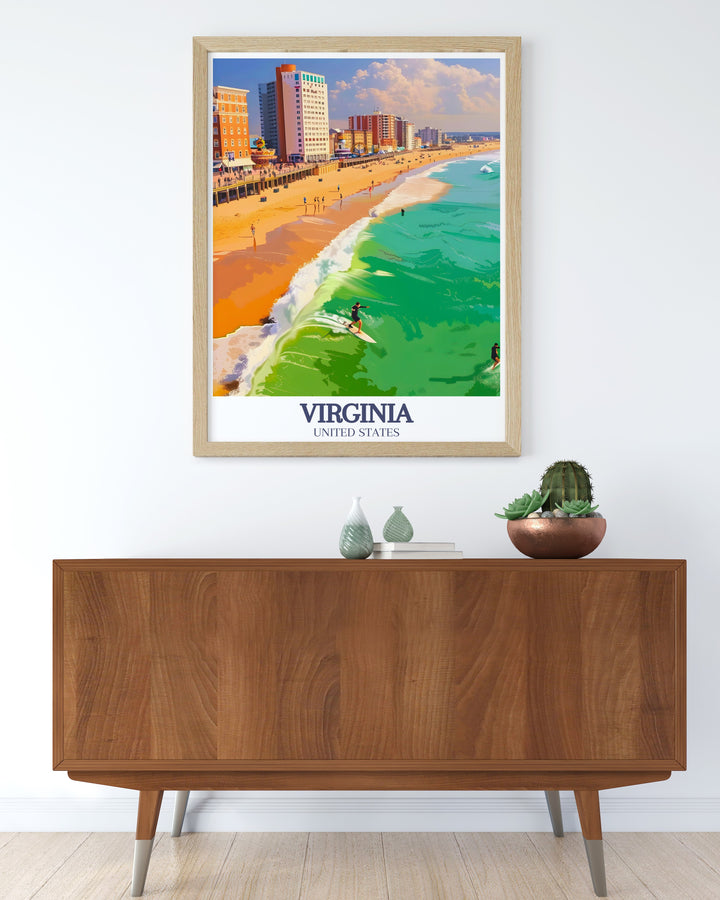 Richmond Artwork capturing the citys historical landmarks with Virginia Beach boardwalk Virginia Beach influence perfect for travel posters vintage prints and elegant home decor highlighting Richmonds rich heritage.