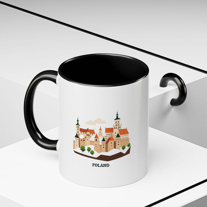 A beautifully detailed Poland Mug, capturing the beauty of Polish culture and landmarks like Wawel Castle. It is microwave-safe and dishwasher-safe, perfect for enjoying your favorite drinks every day.