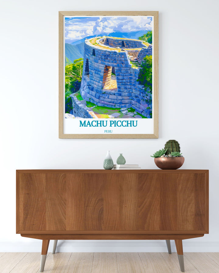 Add elegance to your home with The Temple of the Sun modern decor featuring Machu Picchu. This travel print is designed to capture the spiritual significance and beauty of Perus most famous site offering a sophisticated and meaningful addition to your living room decor. Perfect as a personalized gift for special occasions this artwork brings a touch of adventure to any space.