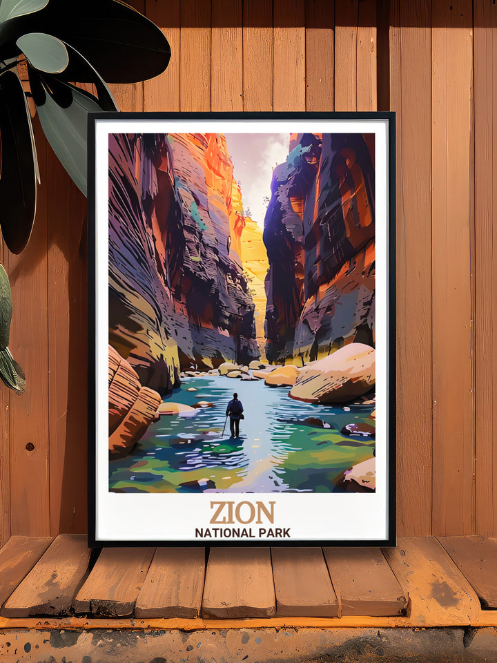 The Narrows stunning print capturing the dramatic scenery of Zion National Park. Ideal for modern decor and thoughtful gifts for adventurers and travelers.