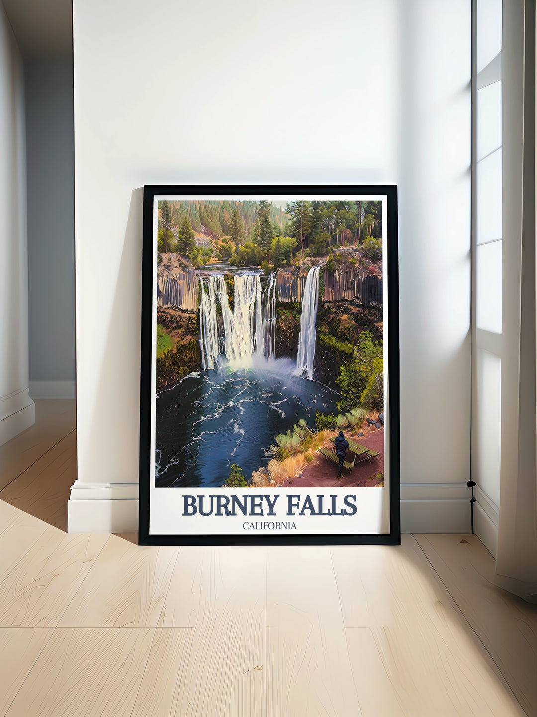 Beautiful Burney Falls Art Print from McArthur Burney Falls Memorial State Park Pacific Crest Trail captures the cascading waterfall surrounded by nature making it a perfect addition to any California travel lovers home decor or a thoughtful gift for nature enthusiasts.