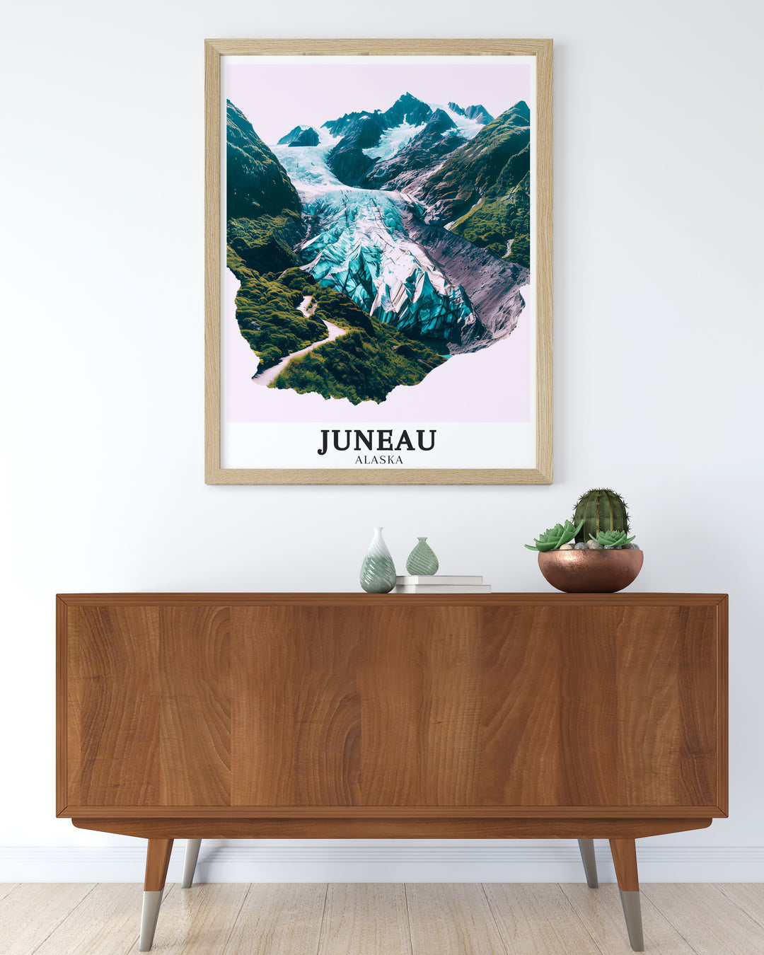 Mendenhall Valley framed art highlighting the beauty of Alaskas natural environment. From the icy glacier to the lush valley, this piece brings the best of Alaskas wilderness to life, perfect for outdoor enthusiasts and travelers who cherish adventure.