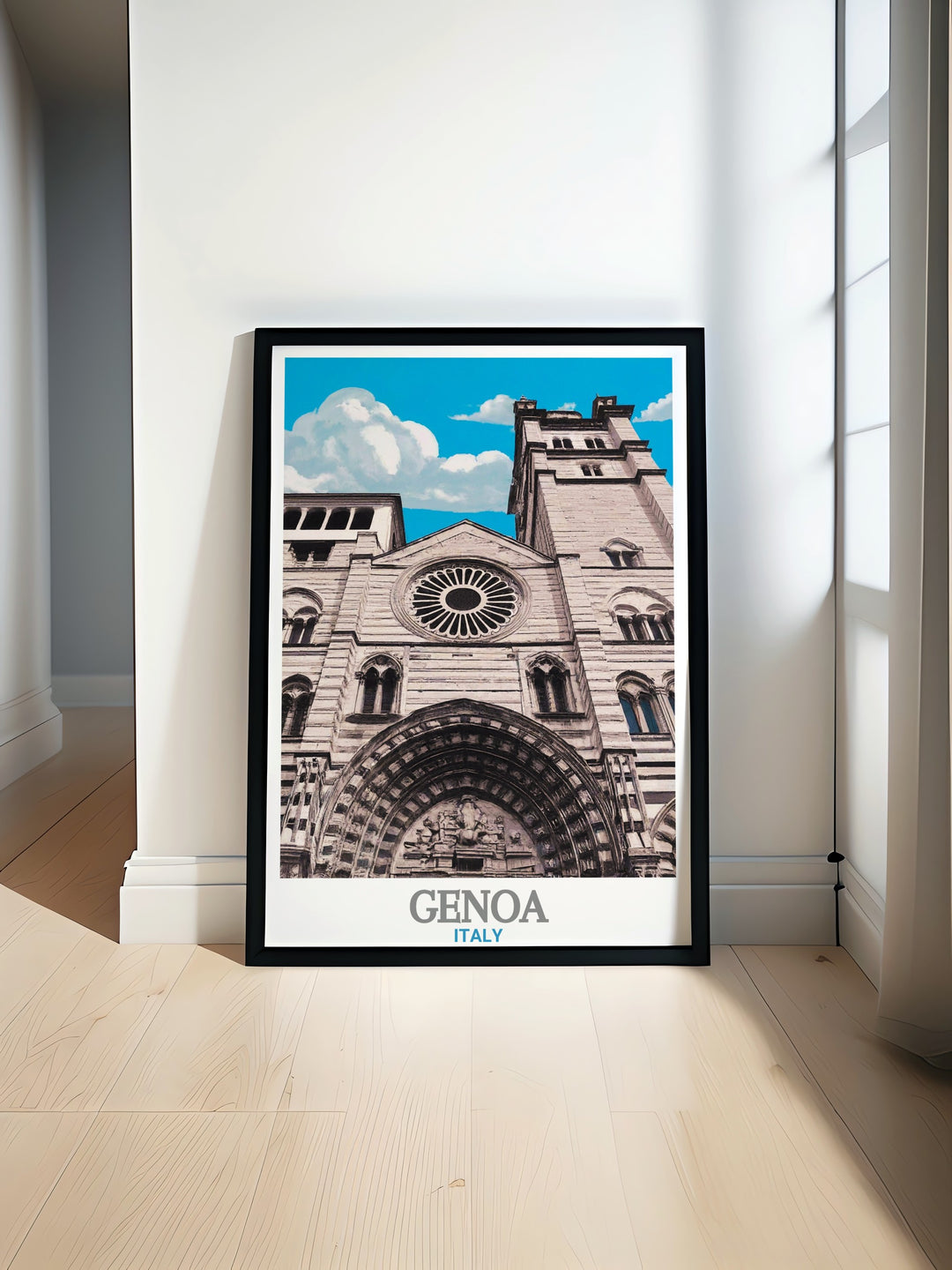 This framed print of Genoas Cathedral captures the heart of Italys artistic and architectural excellence. Perfect for anyone looking to enhance their home decor with a touch of Italian charm, its a meaningful gift for any occasion.