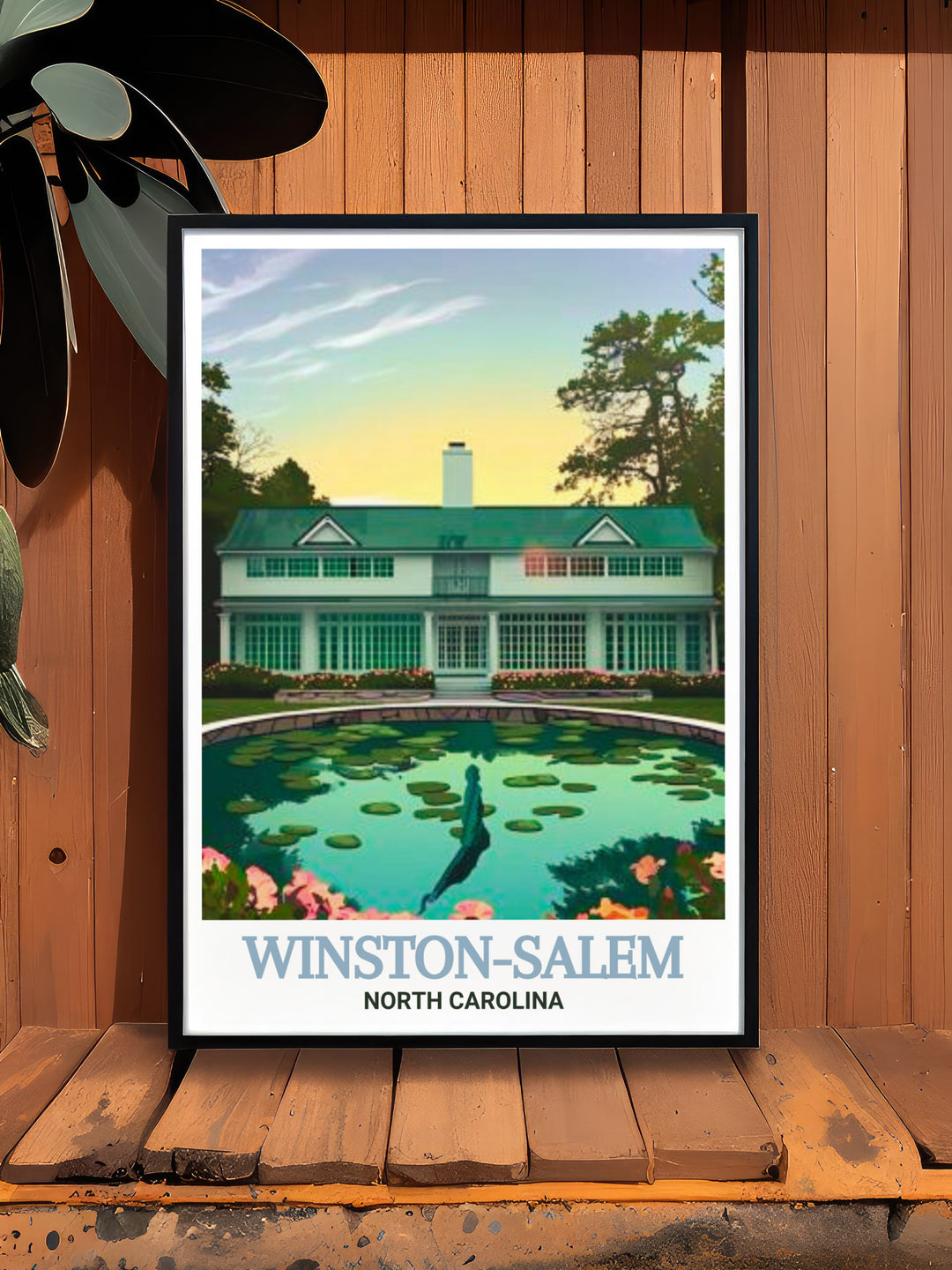 Fine line print of Reynolda House Museum of American Art in Winston Salem. This artwork features intricate details and vibrant colors, capturing the essence of the citys beloved art museum. Perfect for adding a touch of cultural charm to any room.