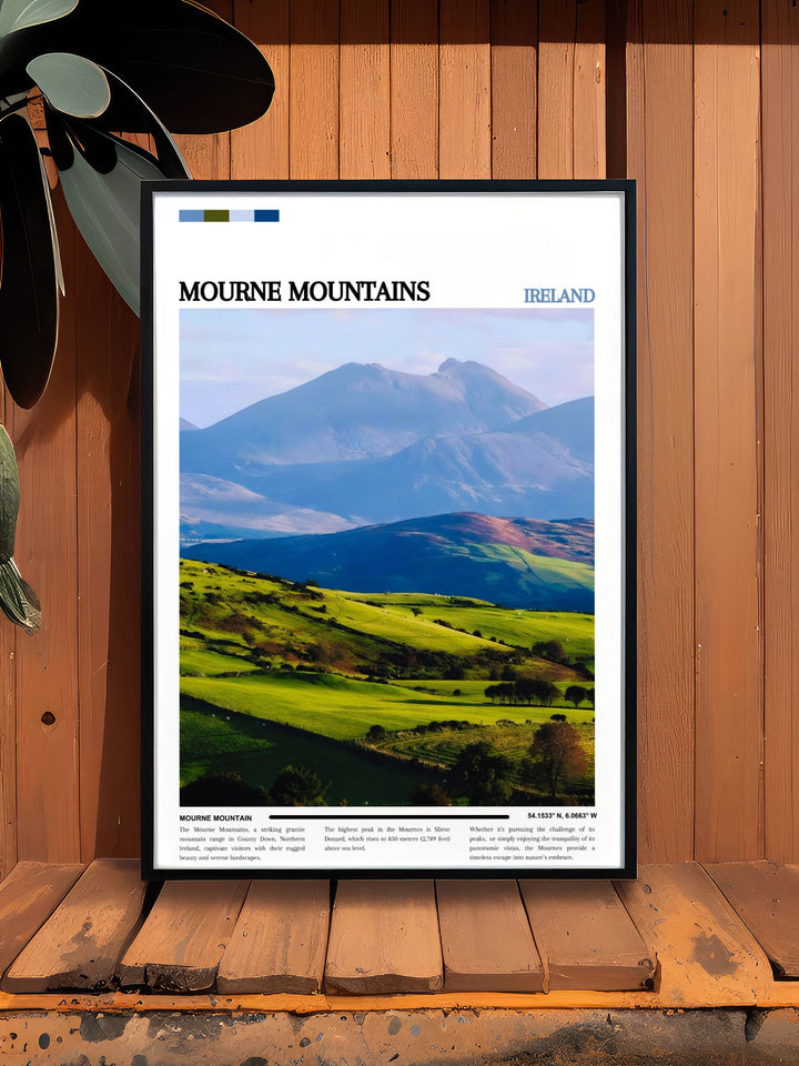 This Mourne Mountains poster brings the captivating landscapes of Northern Irelands National Park to life offering a daily reminder of the beauty and tranquility found in the Irish countryside perfect for any home or office.