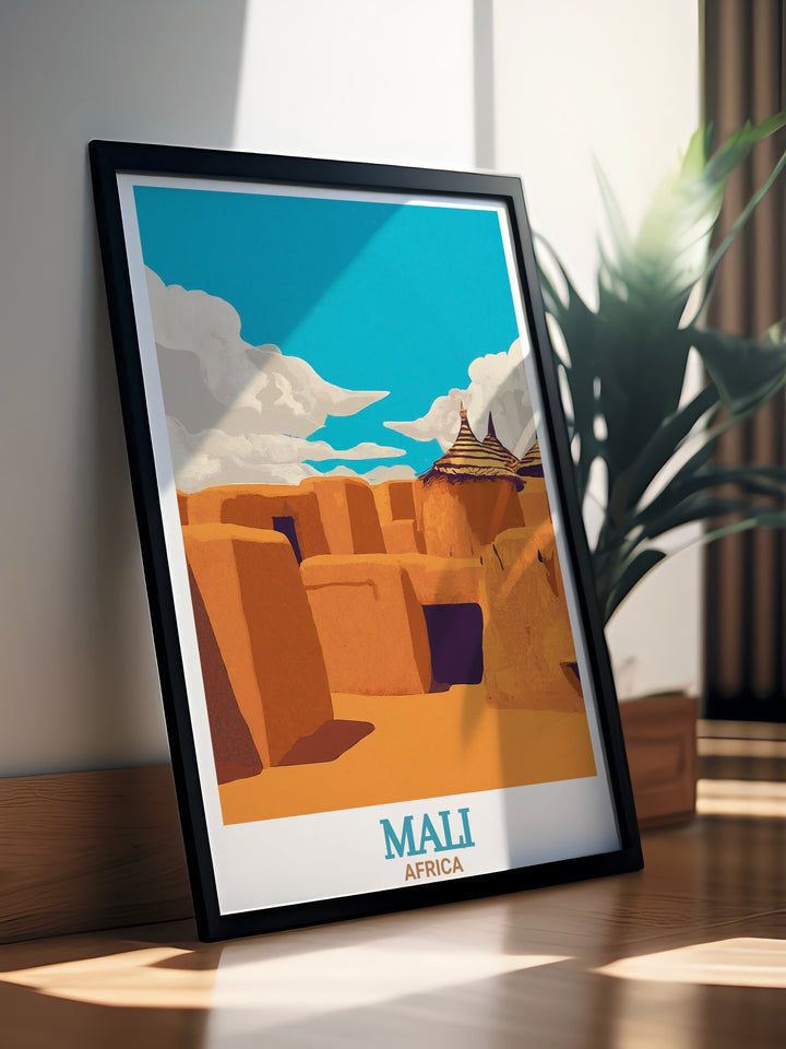 This canvas art of the Bandiagara Escarpment in Mali captures the majesty of the African landscape. Featuring bold cliffs and ancient cultural landmarks, its a perfect addition to your wall art collection.