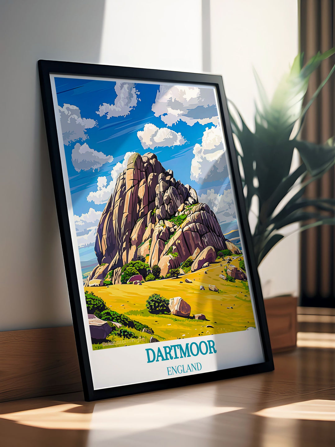 Framed art showcasing the striking formations of Haytor Rocks and the expansive vistas of Dartmoor, ideal for adding a touch of natural grandeur to your decor.