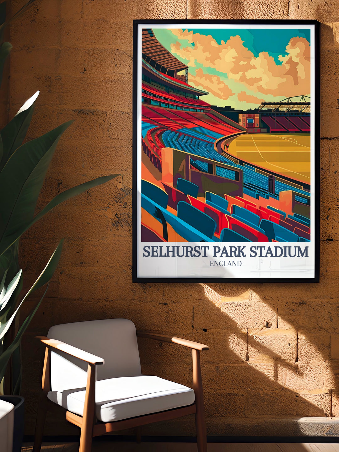 Stunning Selhurst Park Wall Art displaying Holmesdale Road Stand and Arthur Wait Stand perfect for enhancing your home decor with sports elegance