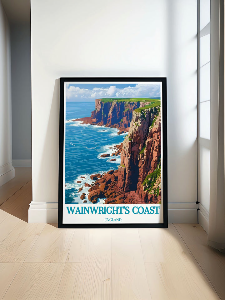 St. Bees Head artwork and Wainwrights Coast Art Print capturing the beauty of the Coast to Coast UK hike from St Bees Cumbria to Robin Hoods Bay ideal for National Trail Art enthusiasts and those who appreciate elegant home decor and stunning living room prints