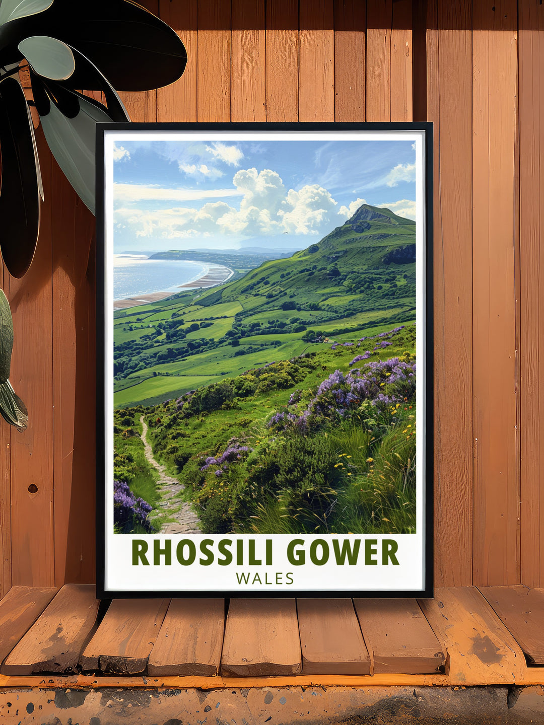 Rhossili Down poster art capturing the natural beauty of Welsh beaches perfect for wall decoration