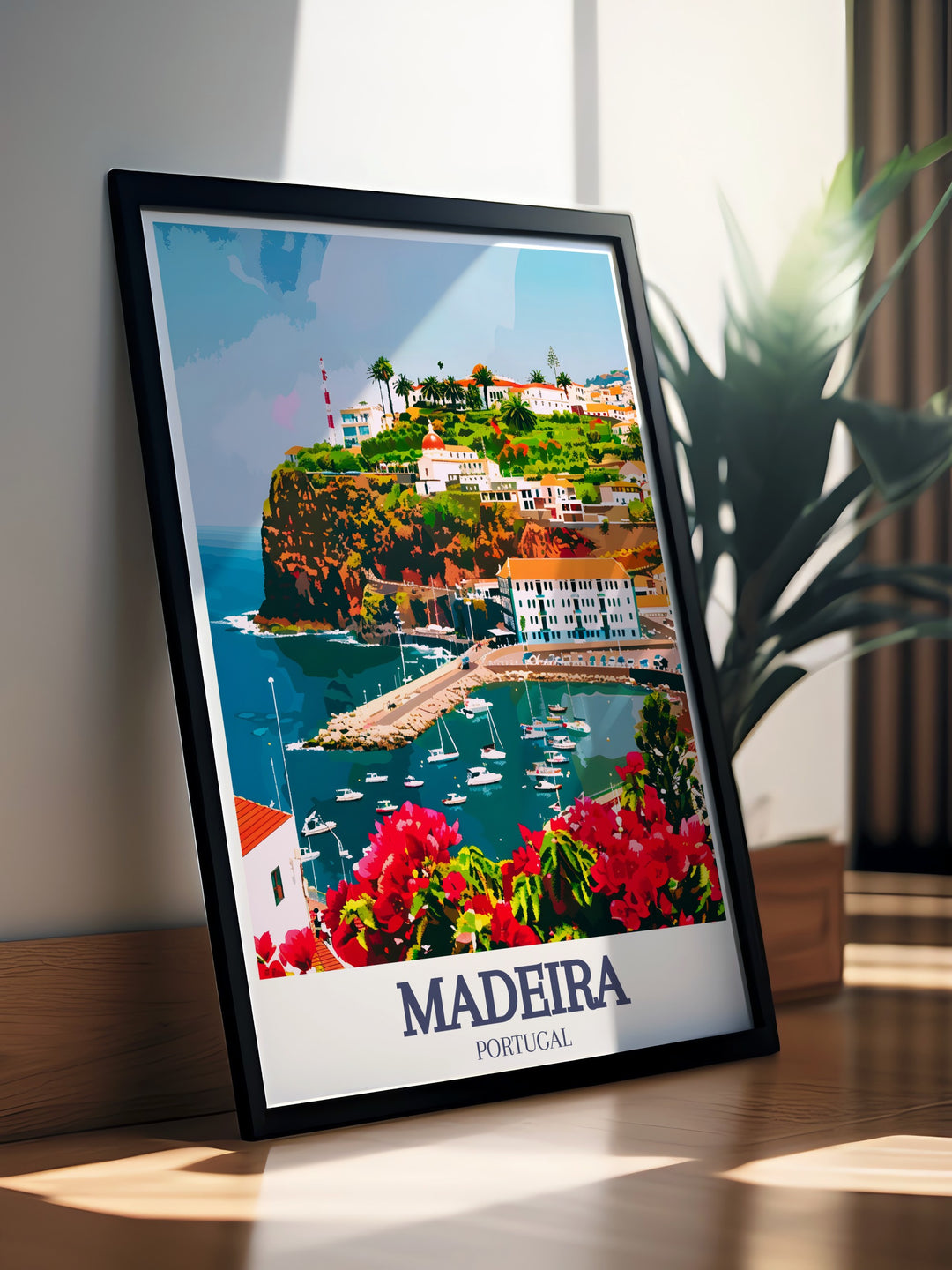 Featuring the iconic Madeira Island and the lively Funchal Marina, this travel poster captures the essence of Portugals coastal beauty. Ideal for travel enthusiasts, this canvas art brings the natural and maritime splendor of Madeira into your home.