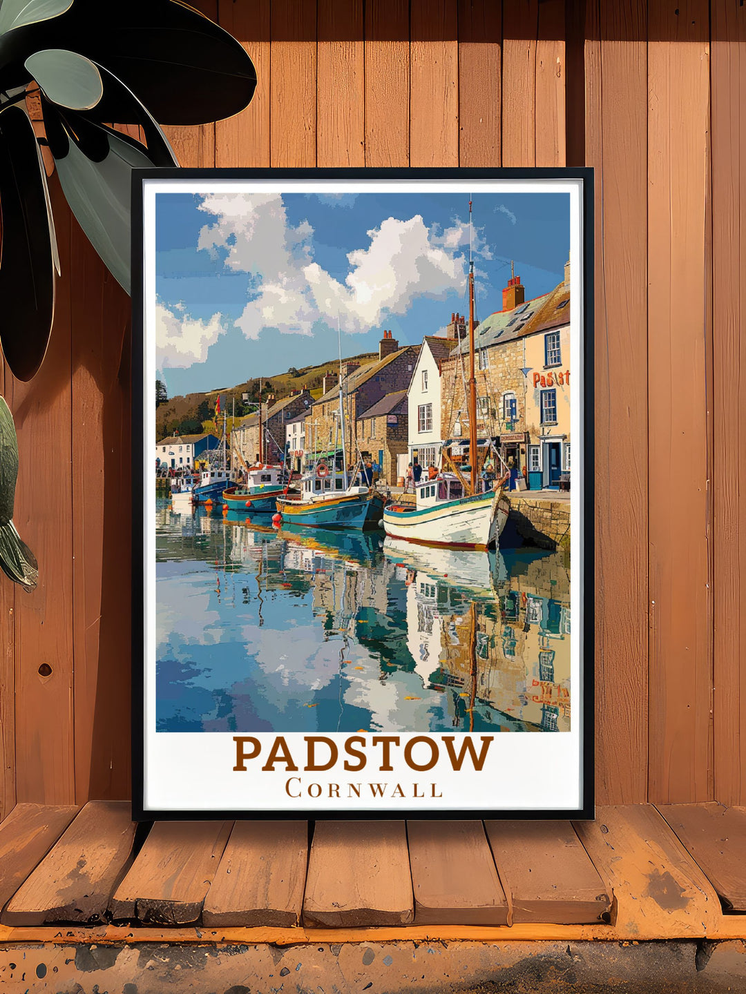 UK travel poster of Padstow Harbor perfect for creating a bucket list of Cornwall destinations stunning artwork ideal for travel enthusiasts and those who love the Cornwall seaside and fishing Cornwall making a serene and elegant addition to any room