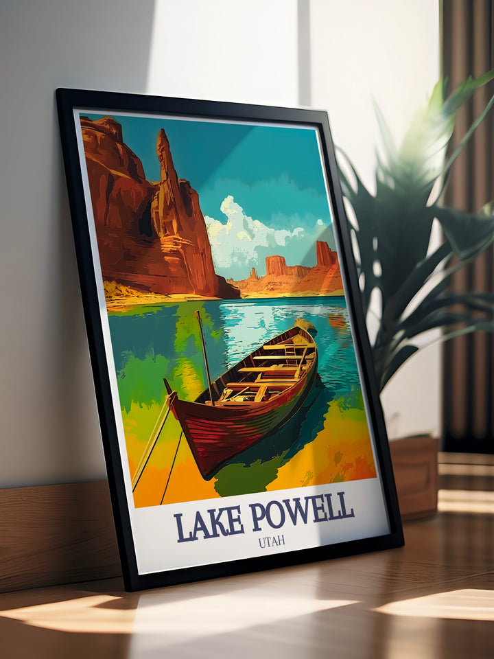 Lake Powell wall art, featuring the stunning vistas of Glen Canyon cove and Padre Bay, brings the majesty of the American Southwest into your living space. Ideal for nature inspired décor and travel gifts.