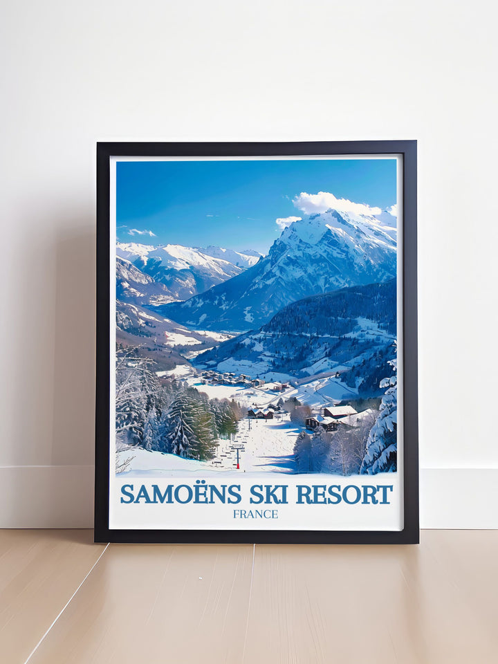 Framed Print of Mont Blanc Grand Massif French Alps featuring the majestic landscapes of Morillon Ski Resort ready to hang and enhance your home décor with sophistication