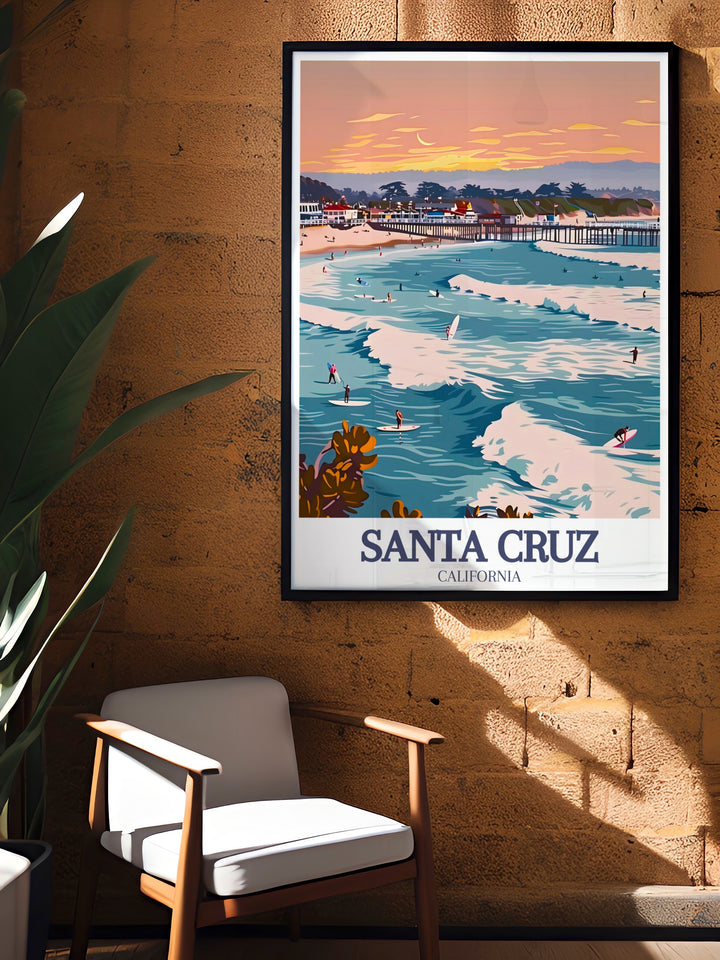 Stunning Santa Cruz Beach Boardwalk and Santa Cruz Wharf prints perfect for California decor lovers elegant and modern artwork that makes a great addition to any home vibrant California travel scenes captured beautifully.