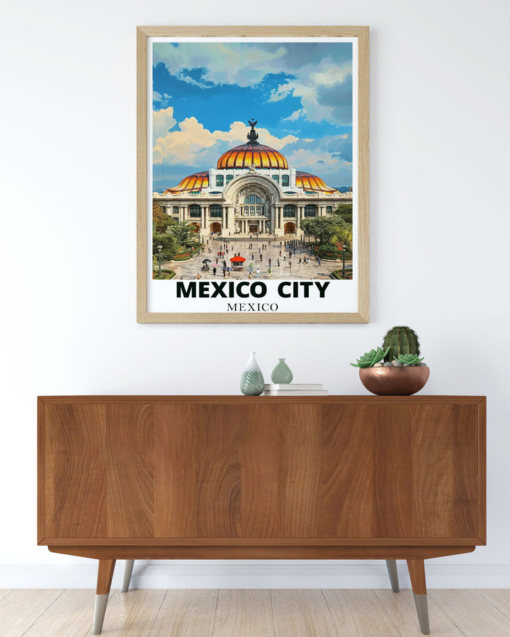 The Palacio de Bellas Artes Modern Art print is a stunning addition to any room ideal for those who appreciate elegant home decor and want to celebrate the beauty of Mexico Citys iconic landmarks