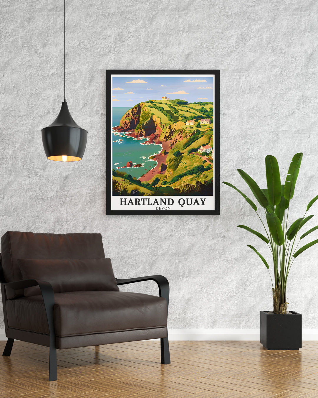 Hartland Quay Beach wall art displaying the iconic rock formations and expansive views of one of Devons most picturesque beaches. This framed artwork brings the beauty of the coastline into your home, perfect for those who love the charm and adventure of the coast.