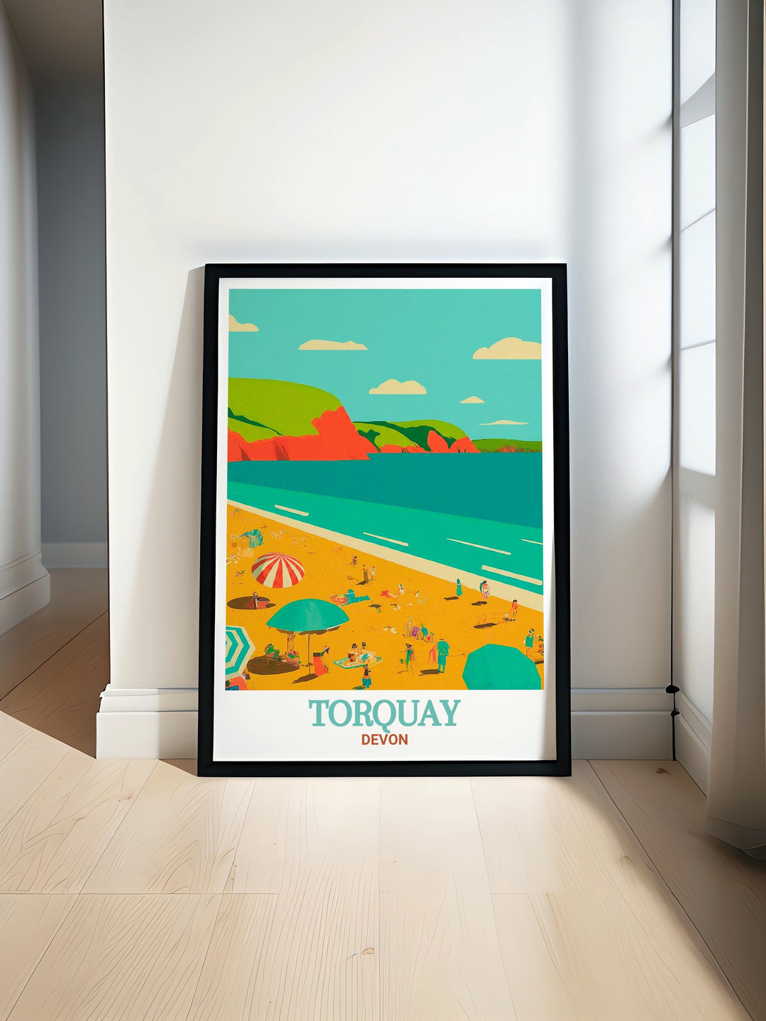 Torquays Meadfoot Beach is brought to life in this travel poster, which highlights the tranquility and scenic charm of the Devon coastline. A great addition to any home, this artwork combines coastal serenity with vintage travel art flair.