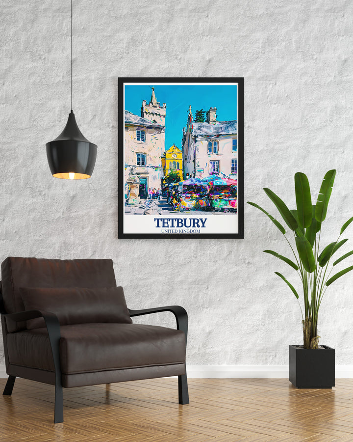 Our Tetbury poster print brings to life the beauty of Tetbury Market Square and its Town Hall. This artwork is ideal for those who appreciate English history and architecture, offering a perfect addition to your wall decor or a thoughtful gift for travelers.