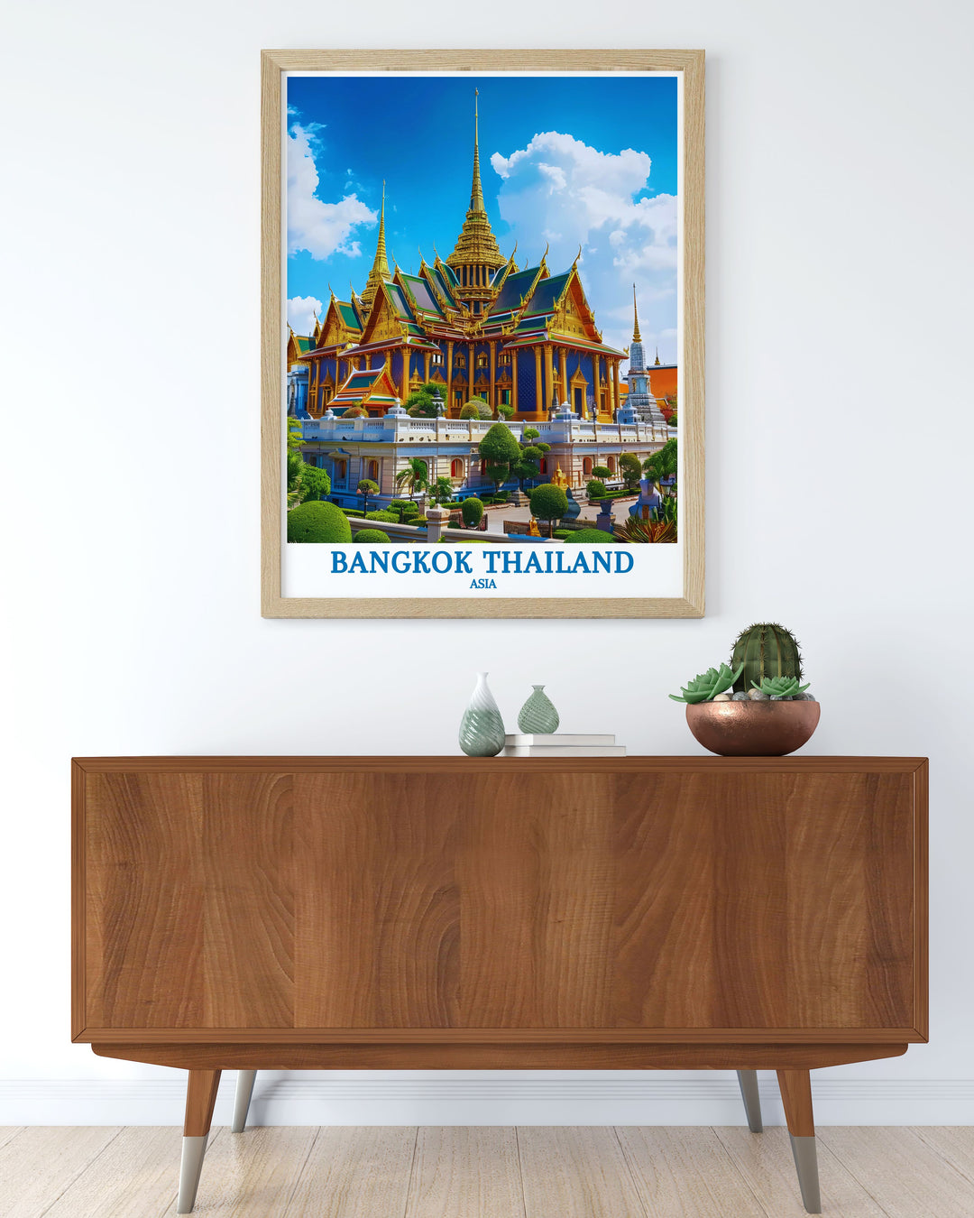 Vintage Bangkok poster illustrating the citys historic charm and vibrant street life, a perfect blend of art and nostalgia for any room.