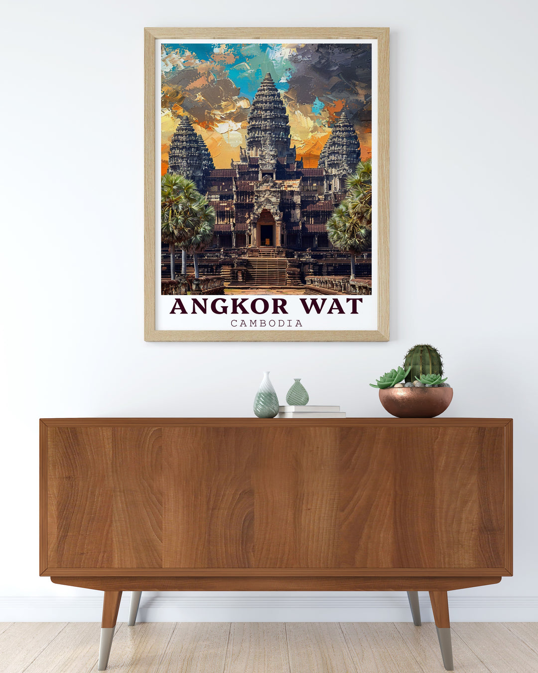 Our Angkor Wat canvas art offers a fresh perspective on Cambodias ancient wonders. Featuring intricate details and vivid colors, this artwork is ideal for anyone looking to bring a piece of world heritage into their home decor, whether for a living room or study.