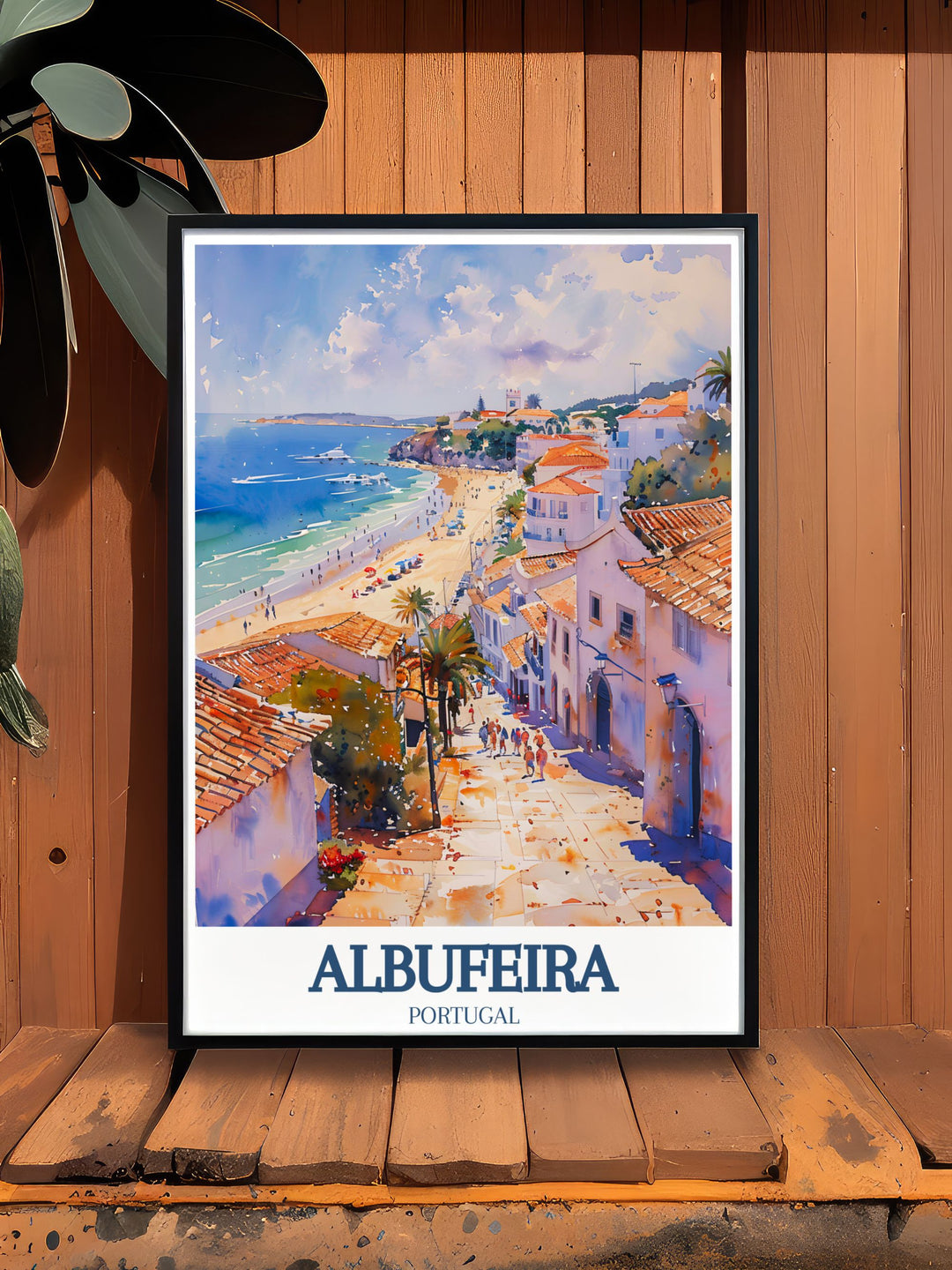 Retro travel poster of Albufeira, showcasing the timeless beauty of Praia da Oura, perfect for those who appreciate coastal landscapes and Portuguese culture.