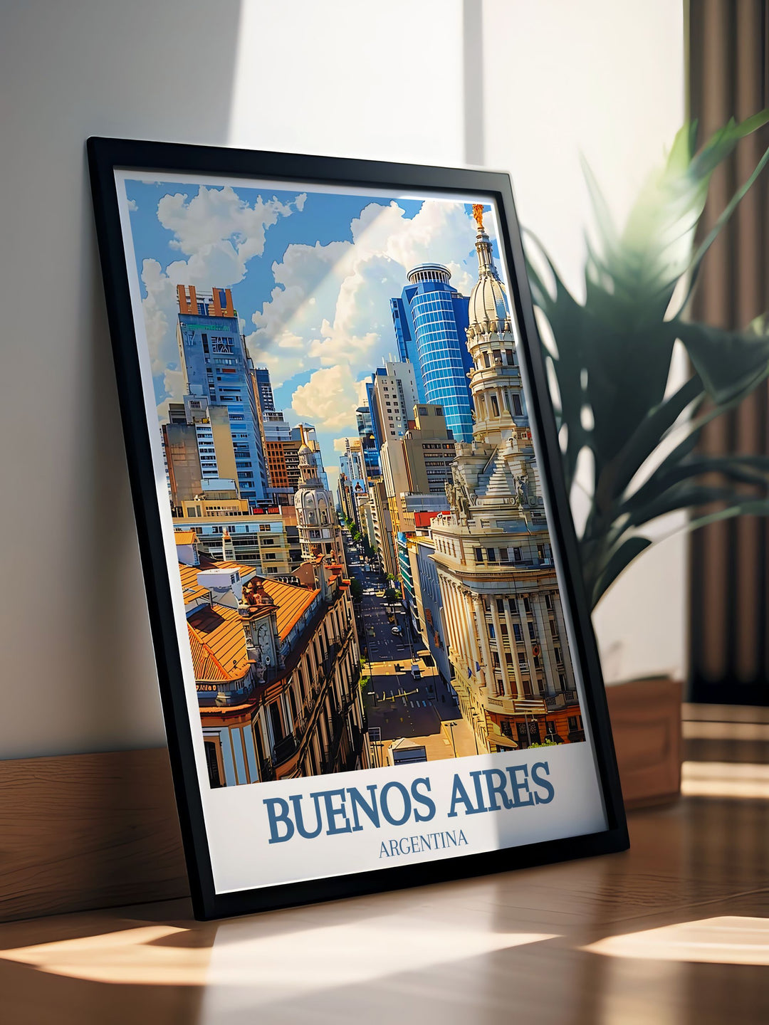 Elegant Buenos Aires wall art depicting the bustling Plaza de Mayo and the regal Casa Rosada, showcasing the citys political and historical significance. Perfect for adding sophistication to any room.