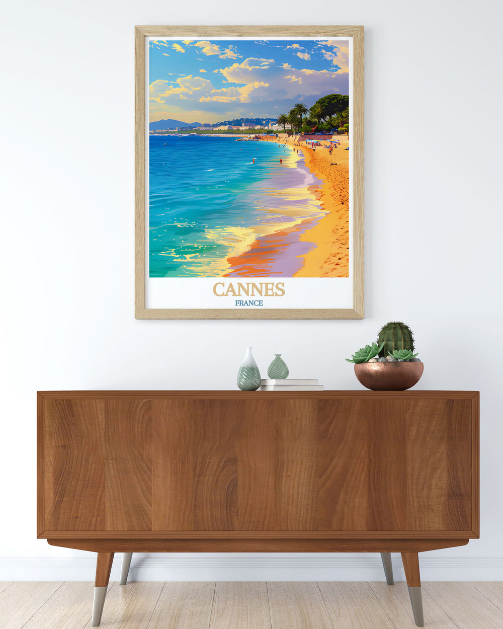 Elegant Plage de la Croisette artwork featuring the picturesque beauty of Cannes this France art print brings the charm and sophistication of French culture into your home a stunning piece of France travel art for your collection ideal for enhancing any interior space