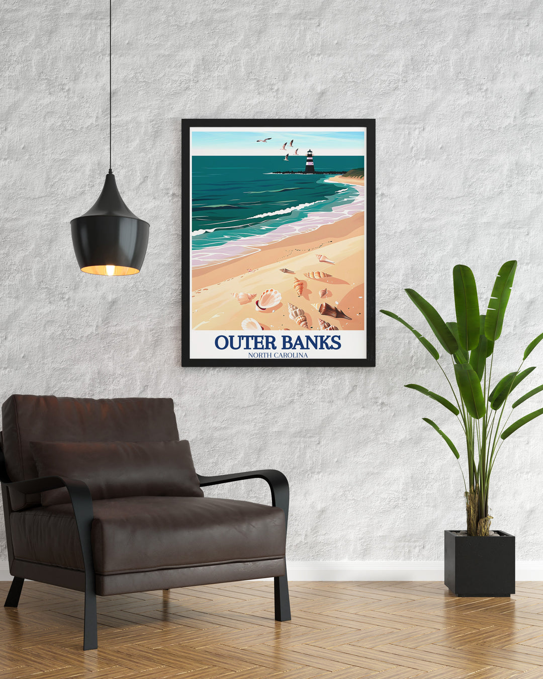 Atlantic Ocean Canvas Art featuring the tranquil and endless horizon of the ocean that defines the Outer Banks. The detailed artwork captures the serene beauty of the Atlantic, perfect for creating a peaceful and calming atmosphere in any space. Ideal for those who appreciate the natural beauty of the sea.