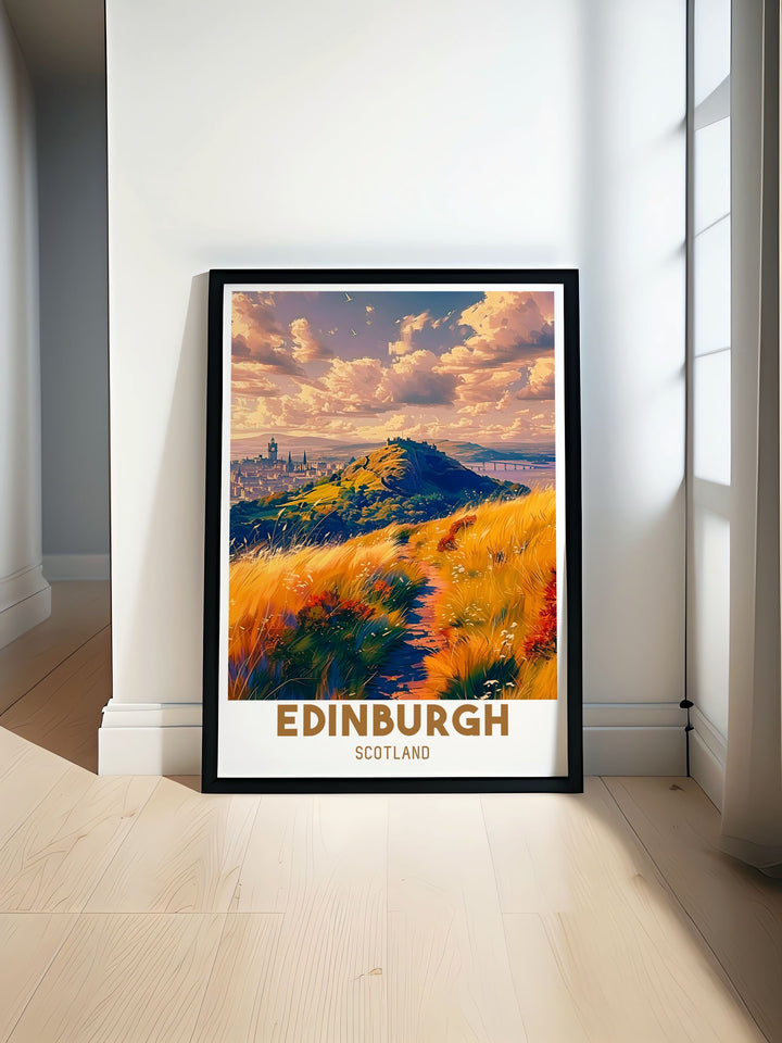 Custom print offering a unique perspective of Arthurs Seat in Edinburgh, capturing the iconic landscape and serene beauty of Scotlands capital.