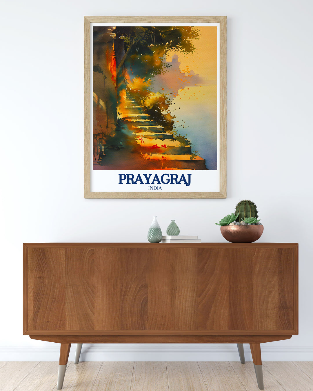 Custom print of Prayagrajs map, capturing the essence of Allahabad and its place in Indias spiritual and historical landscape. This artwork is perfect for those who want to bring a touch of Indias vibrant culture into their home.