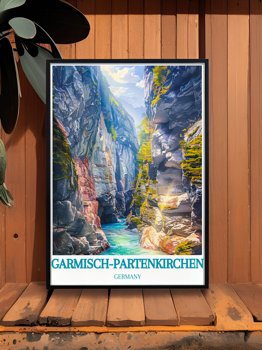 Scenic art piece of Garmisch Partenkirchen, emphasizing the towns rich cultural heritage, vibrant atmosphere, and picturesque alpine landscapes, perfect for adding a touch of Bavarian charm and history to any home decor.