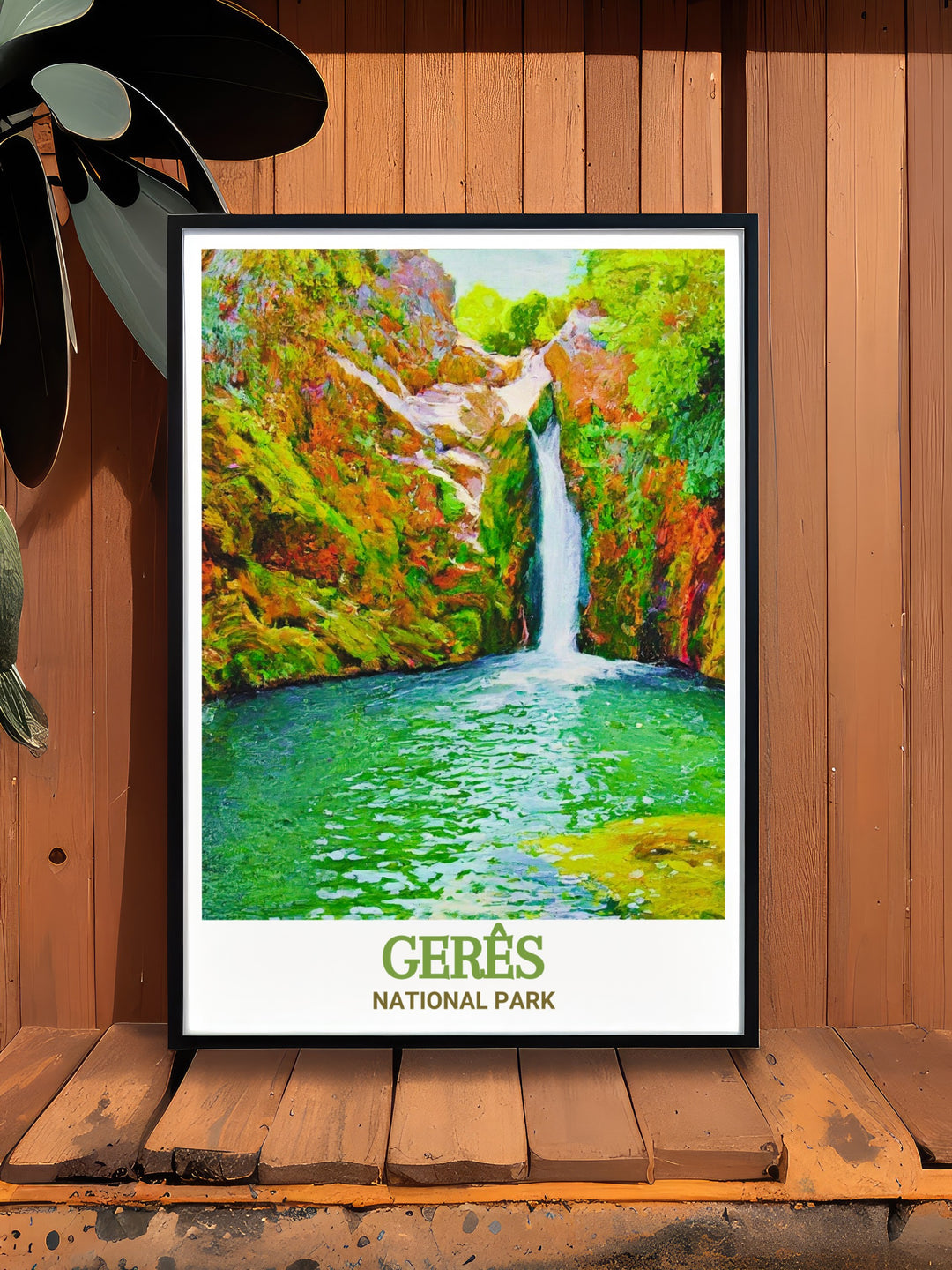 This Arado Waterfall art print from Geres National Park makes for stunning living room decor bringing the natural beauty of Portugals wilderness into your home perfect for those who love nature and travel it adds a unique and calming touch to any space