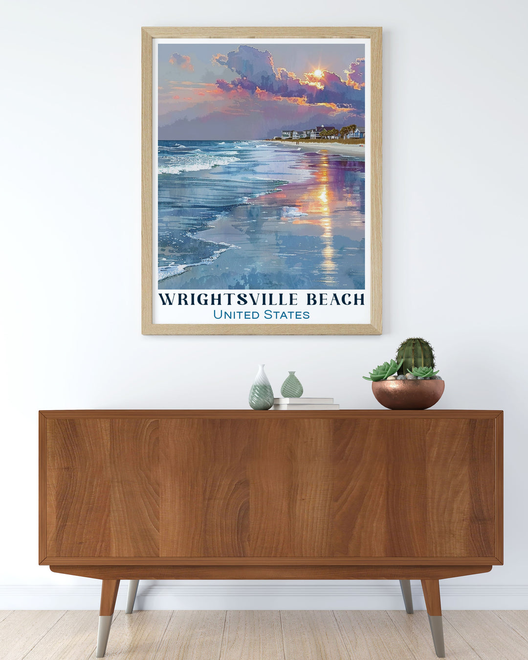 Explore the scenic beauty of Wrightsville Beach with this travel poster, capturing the beachs stunning landscapes and vibrant community. Perfect for travel enthusiasts and beach lovers looking to add a touch of Carolinas coastal charm to their decor.
