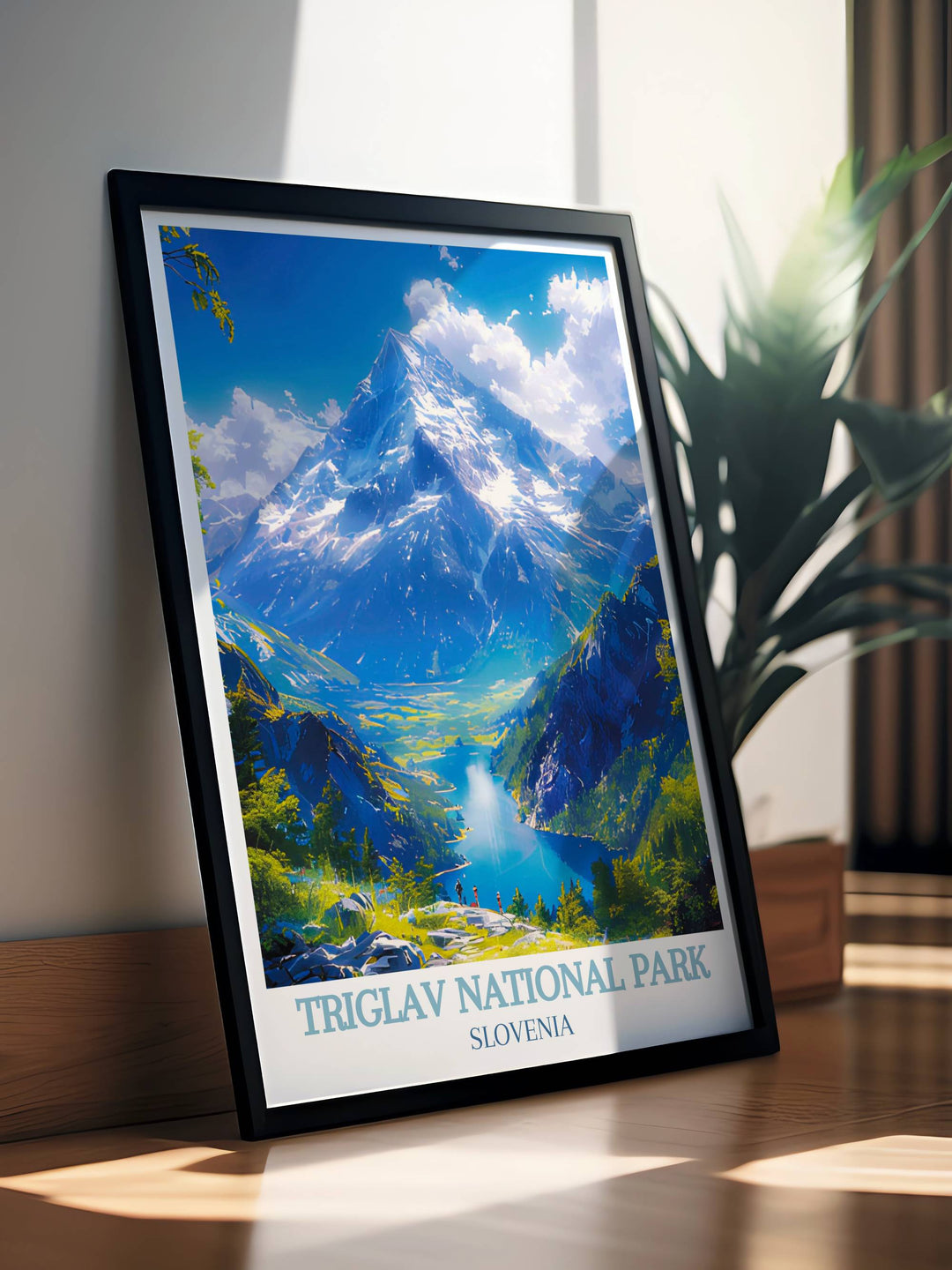 High quality print of Triglav National Park showcasing the rugged beauty of the Julian Alps and the serene waters of Lake Bled, capturing the essence of Slovenias natural wonders in vibrant detail.
