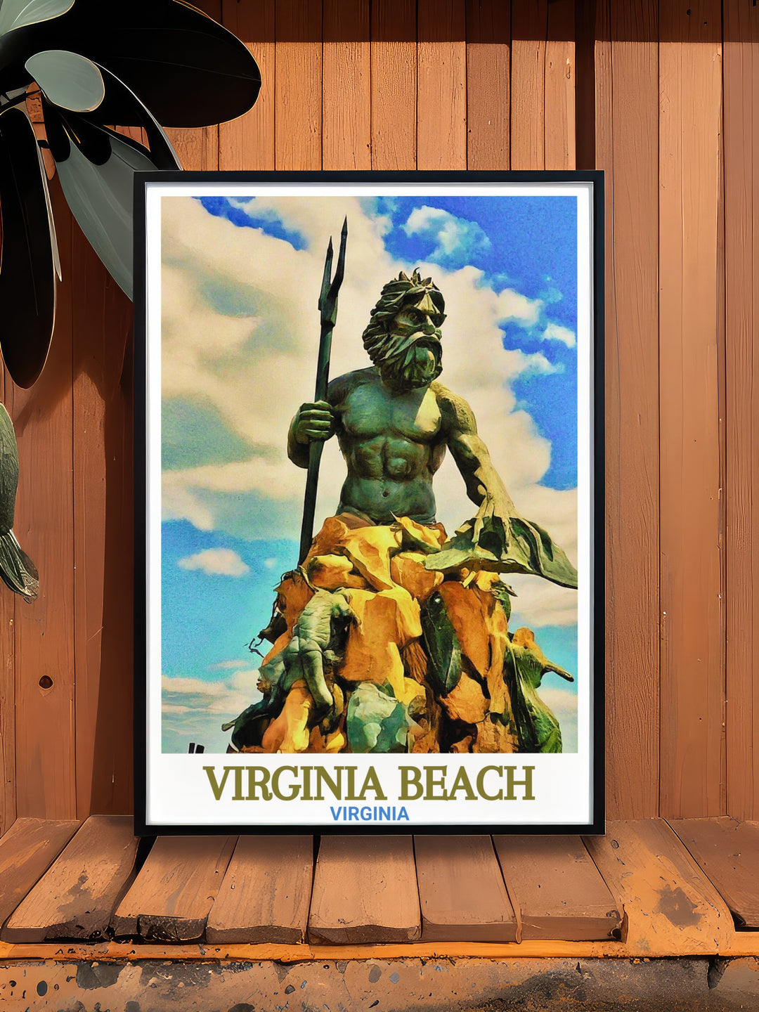 Modern Virginia Beach map poster highlighting Neptune Statue and urban details ideal for art enthusiasts and those with a connection to the city offering a unique perspective and conversation starter for any home