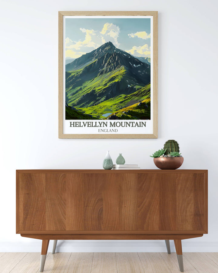 National park poster of Helvellyn Mountain highlighting the breathtaking vistas of the Lake District a perfect gift for friends and family who love nature and adventure a beautiful piece of art that captures the spirit of exploration and the joy of discovery