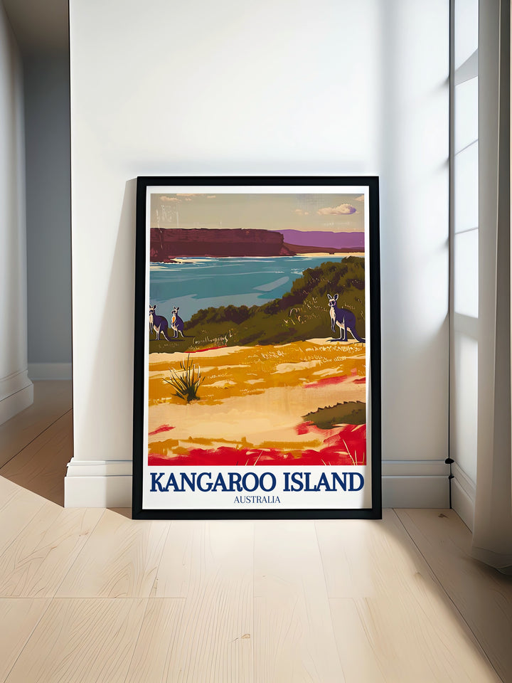 This striking print of Kangaroo Island highlights Flinders Chase National Park and the Remarkable Rocks, making it an essential addition to your Australia inspired décor collection.