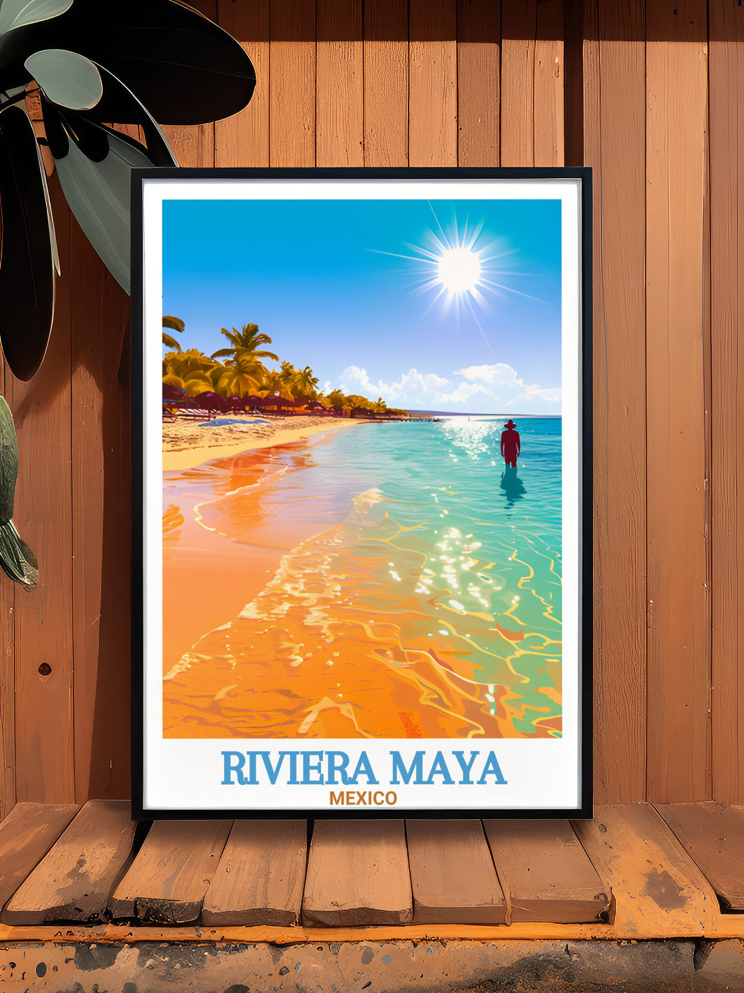 Elegant Akumal Beach print from Riviera Maya Mexico featuring vibrant colors and detailed artwork perfect for beach decor. This tropical art piece is an ideal Mexico gift enhancing home living decor with the serene beauty of Akumal Beach and its crystal clear waters.