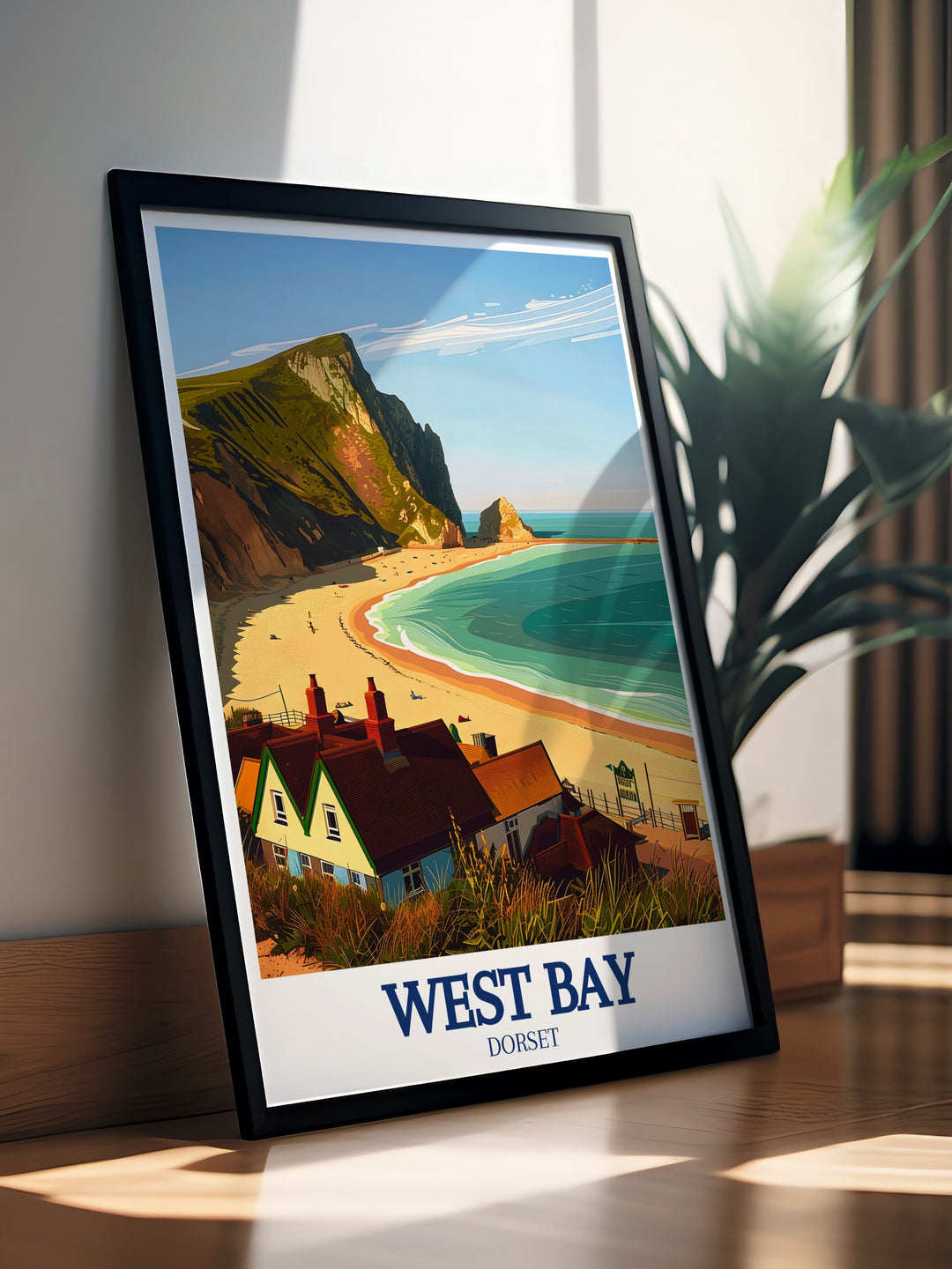 West Bay wall art brings the coastal charm of Englands southern shore into your home. Perfect for fans of travel art and lovers of the sea, this artwork highlights the beauty of the Jurassic Coast, making it a stunning focal point for any room.