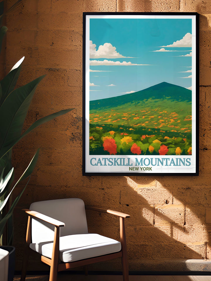 Hunter Mountain stunning living room decor featuring the beauty of the Catskill Mountains. This travel poster brings nature indoors and makes for an eye catching wall art piece in any space, from modern homes to cozy cabins.