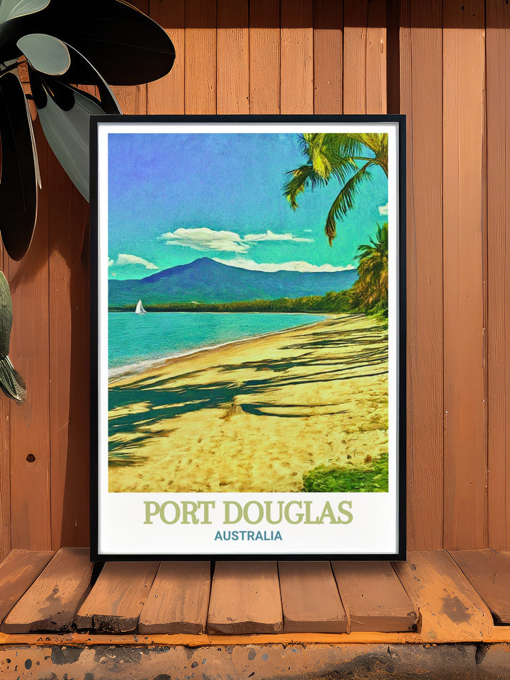 Celebrate the beauty of Australias tropical coast with this Port Douglas print, featuring the stunning Four Mile Beach. This piece of wall art is perfect for those who love Australian landscapes, making it an ideal addition to any home or office decor.