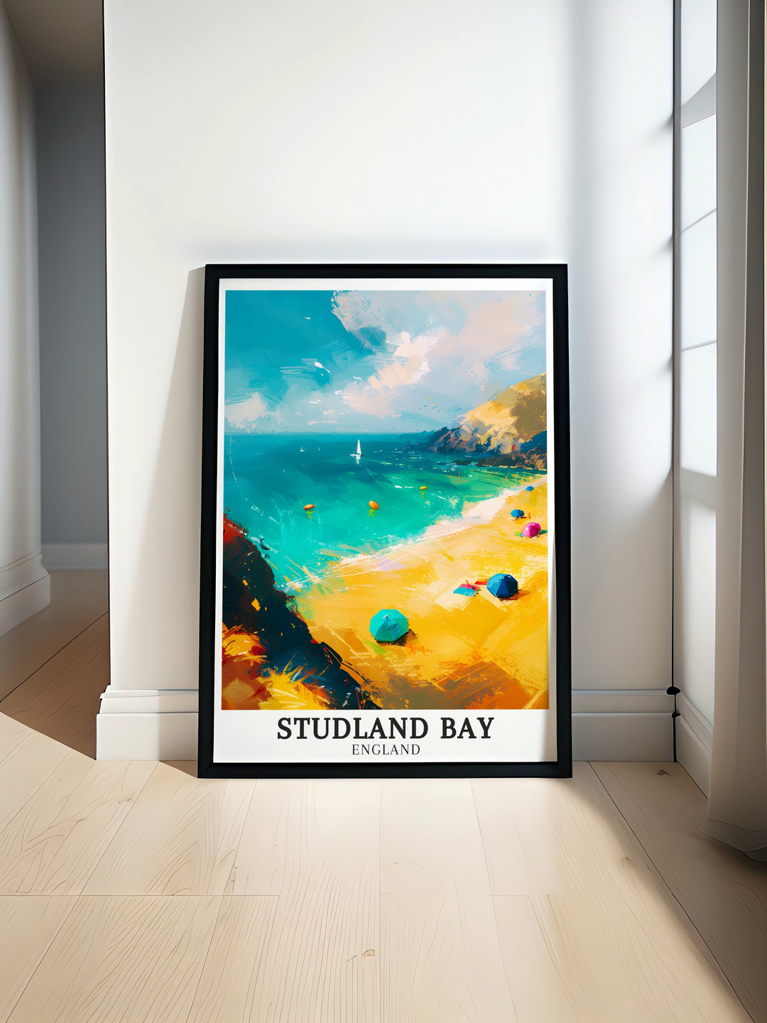 Studland Bay poster print featuring Studland Beach Dorset perfect for adding a touch of Englands coastal beauty to your home. This elegant art print showcases the serene landscapes making it ideal for travel lovers and home decor enthusiasts.