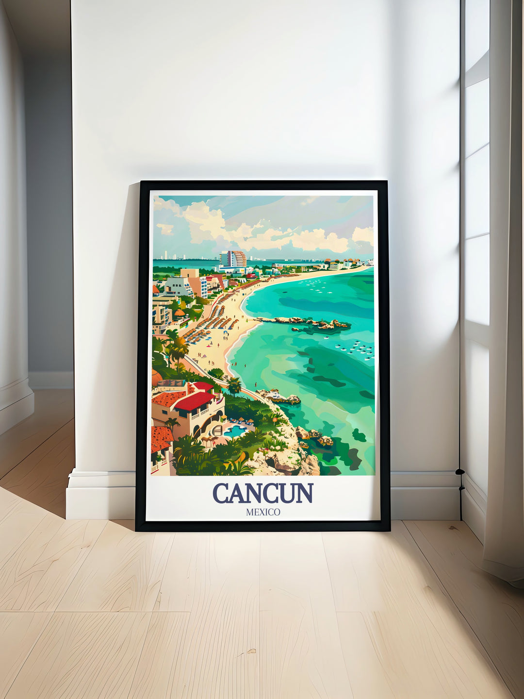 Cancun Print and Isla Mujeres, Mia Reef art capture the beauty of Cancun and Isla Mujeres with detailed illustrations perfect for elegant home decor and modern living room art