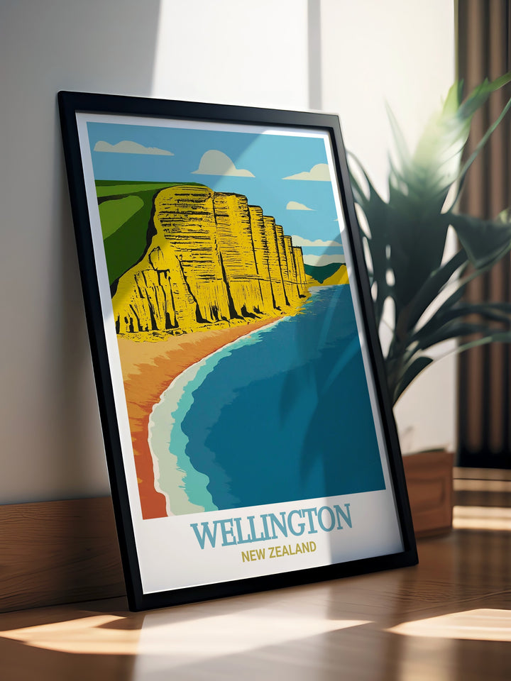 West Bay wall art featuring the vibrant cliffs of the Jurassic Coast, offering a unique and timeless view of Englands southern shores. Perfect for nature lovers and travelers, this travel print is a stunning addition to home décor.