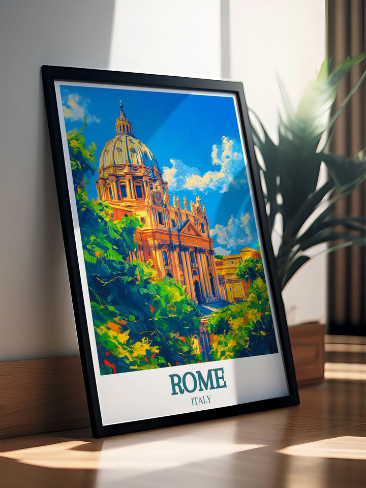 Intricate Rome city print highlighting St Basilica Vatican City in a stunning black and white design perfect for elegant home decor and unique gifts bringing the beauty of Rome into any space with a touch of class.